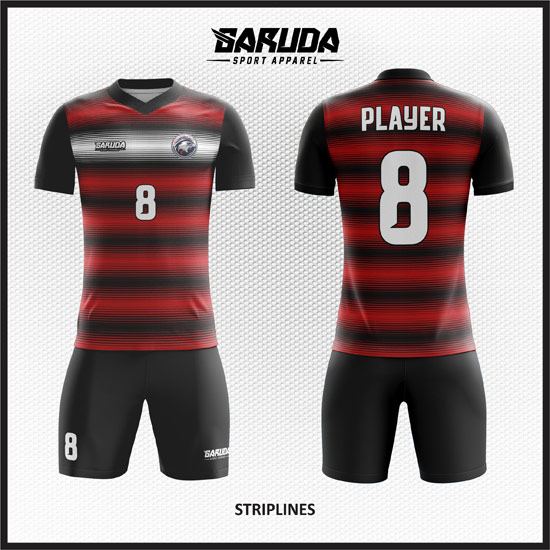 desain kostum bola futsal terbaik merah hitam